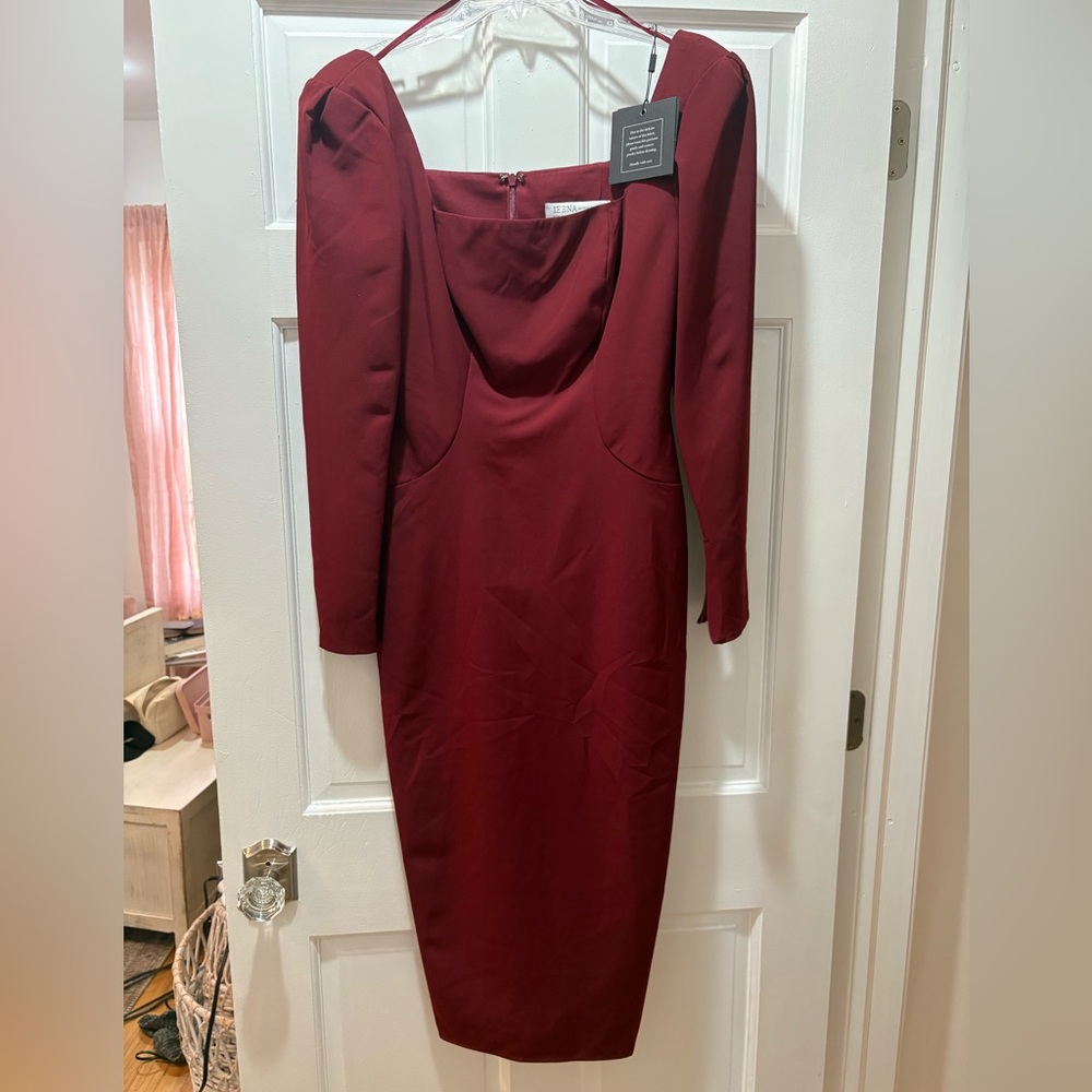Mac Duggal Long Sleeve Burgundy Dress